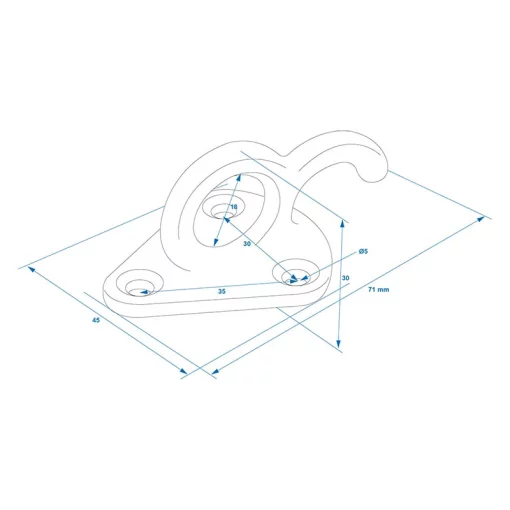 Touwhaak metaal met oog 70x45mm 5 stuks in blister